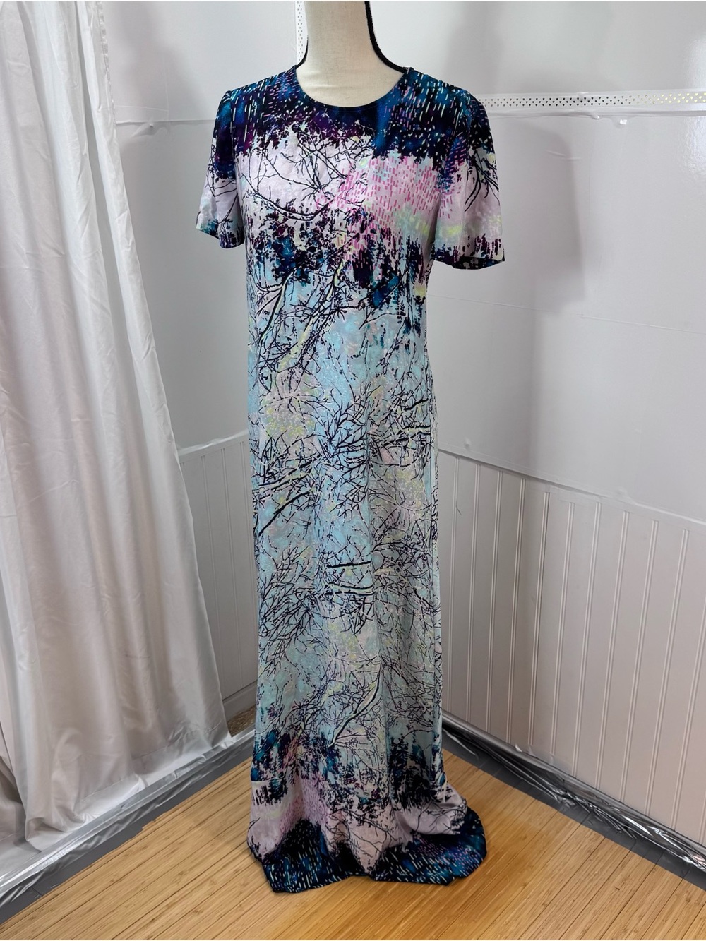 BCBG Max Azria Alena XS Abstract Watercolor Maxi Dress Resort Glam Luxe